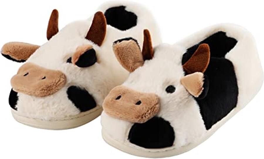 Leuke katoenen koe pantoffels voor nen en pluizige pluche slippers voor binnen en buiten