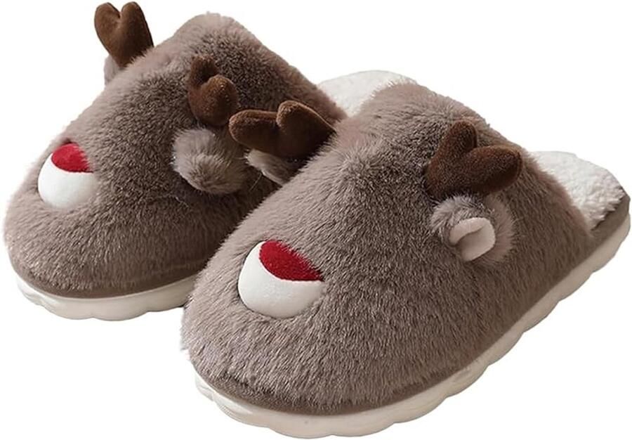 Leuke katoenen slippers Pluche winterslippers voor thuis Warme slippers Antislipzool voor binnen en buiten Slippers voor stellen Gemaakt van traagschuim Bruin