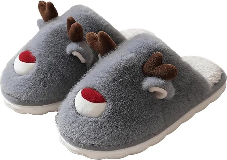 Leuke katoenen slippers Pluche winterslippers voor thuis Warme slippers Antislipzool voor binnen en buiten Slippers voor stellen Gemaakt van traagschuim Grijs