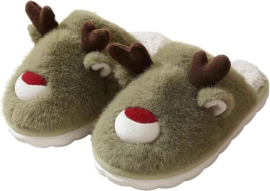 Leuke katoenen slippers Pluche winterslippers voor thuis Warme slippers Antislipzool voor binnen en buiten Slippers voor stellen Gemaakt van traagschuim Groen