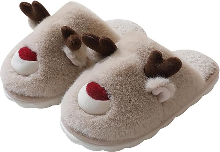 Leuke katoenen slippers Pluche winterslippers voor thuis Warme slippers Antislipzool voor binnen en buiten Slippers voor stellen Gemaakt van traagschuim Beige