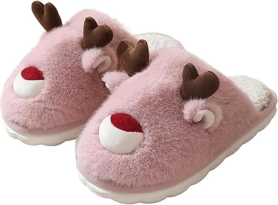 Leuke katoenen slippers Pluche winterslippers voor thuis Warme slippers Antislipzool voor binnen en buiten Slippers voor stellen Gemaakt van traagschuim Roze