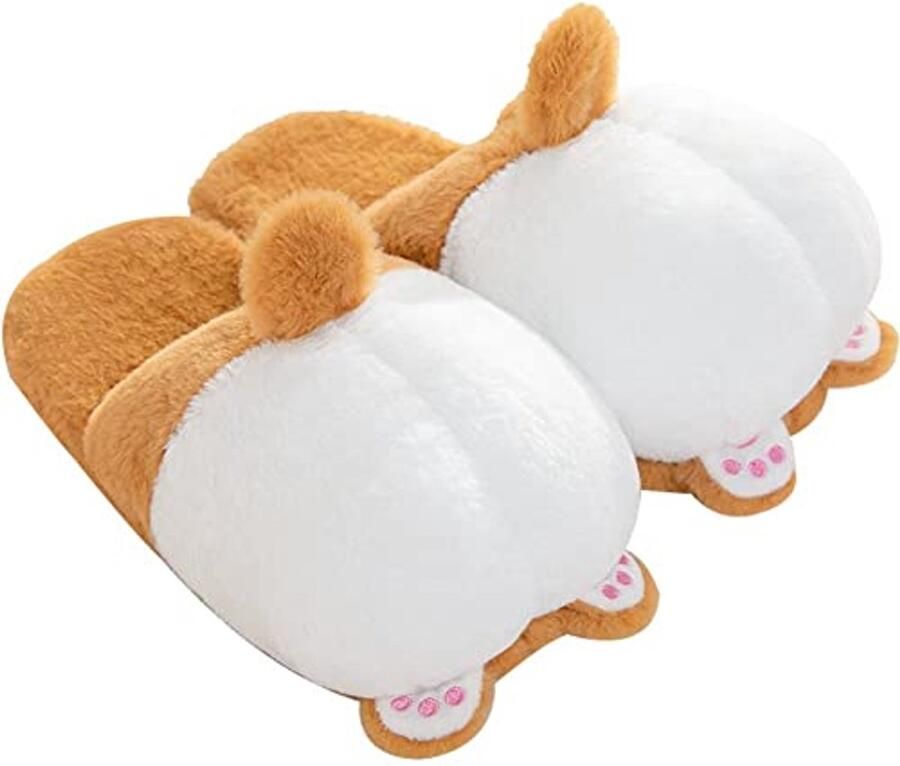 Leuke Katoenen Slippers voor Dames Kawaii Pluche Corgi Antislip Huis Slippers