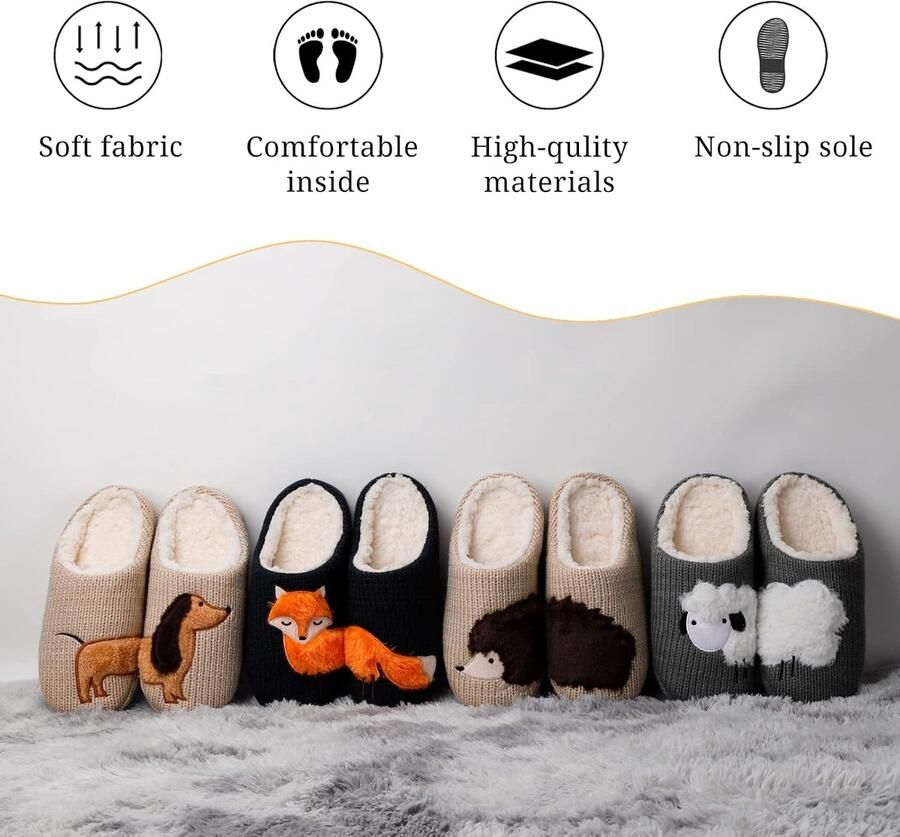 Leuke pantoffels voor dames huisslippers met warm imitatiebont instappers winter pluizige pantoffels antislip voor binnen en buiten
