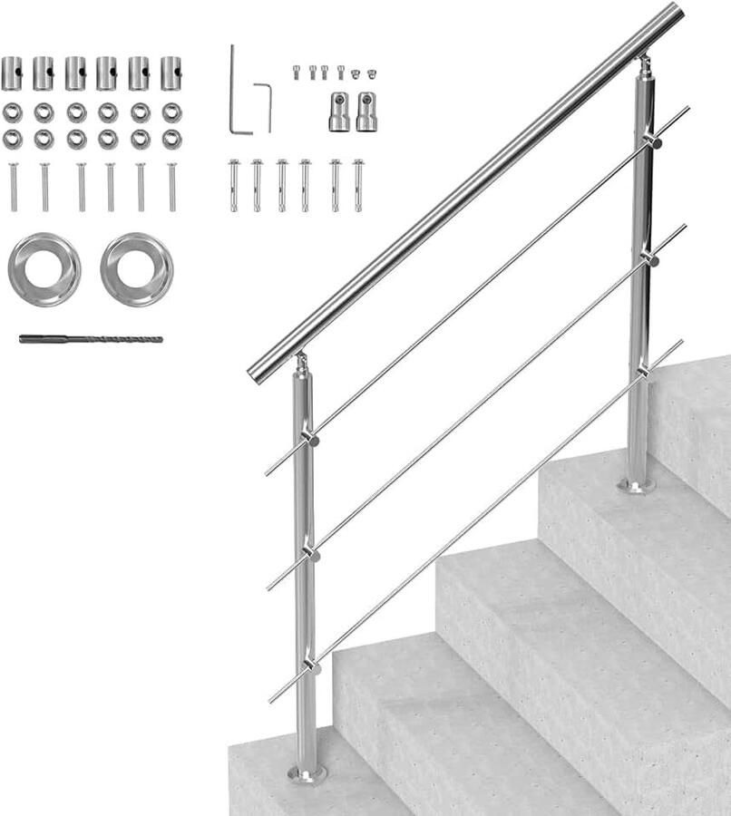 Leuningen voor buitentrappen 47 2 inch lengte 3 dwarsbalken trapleuning kit overgangsbalustrades van roestvrij staal met installatiekit dubbele kolom trapleuningen voor senioren veranda en