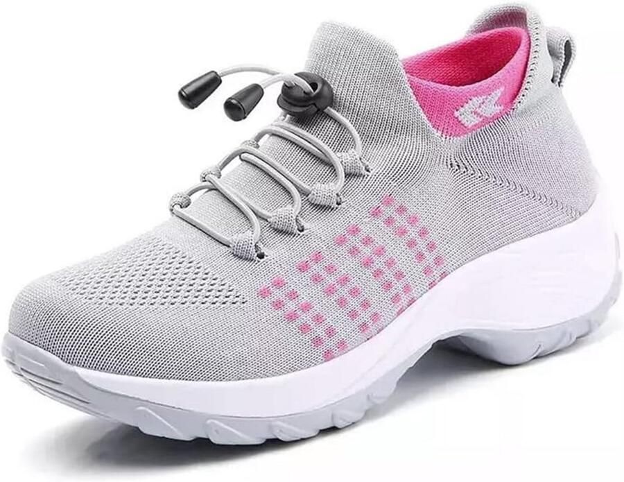 Lichte Ademende Sneakers Dames met Dikke Zool Sportieve Wandelschoenen Casual