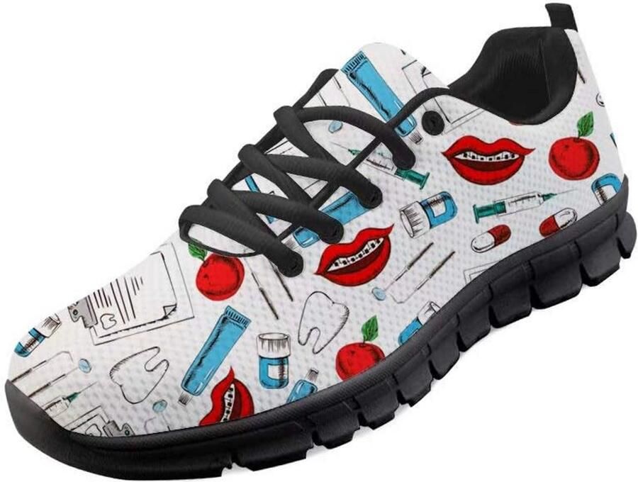 Lichte Dames Sportsneakers met Cartoon Tandartsprint Ademende Mesh Loopschoenen
