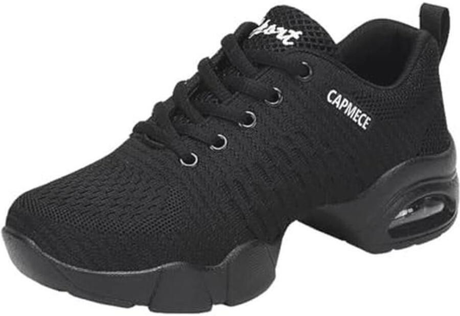 Lichte Dansschoenen voor Dames Zwarte Veterschoenen met Luchtkussen voor Training en Jazzdance