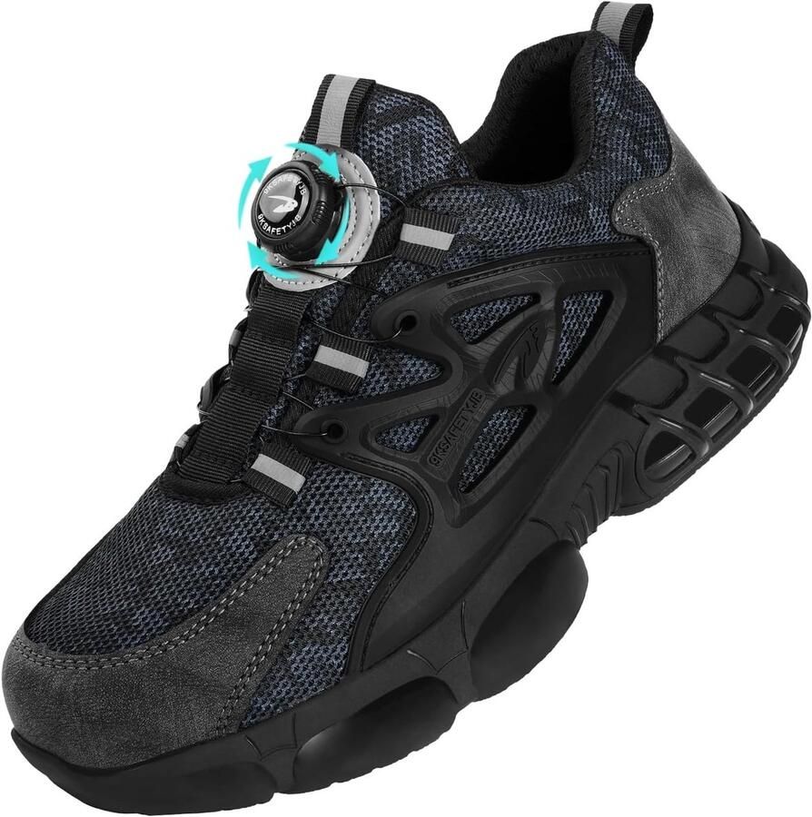 Lichte en ademende veiligheidsschoenen voor heren met stalen neus antislip en comfortabel voor werk en sport zwart grijs