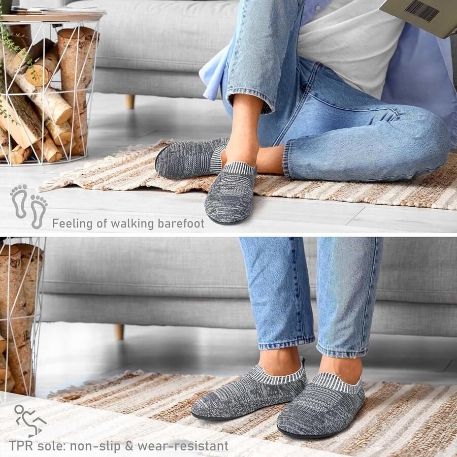Lichte en comfortabele huisslippers voor en antislip sokken met rubberen zool voor binnen en buiten EU donkergrijs