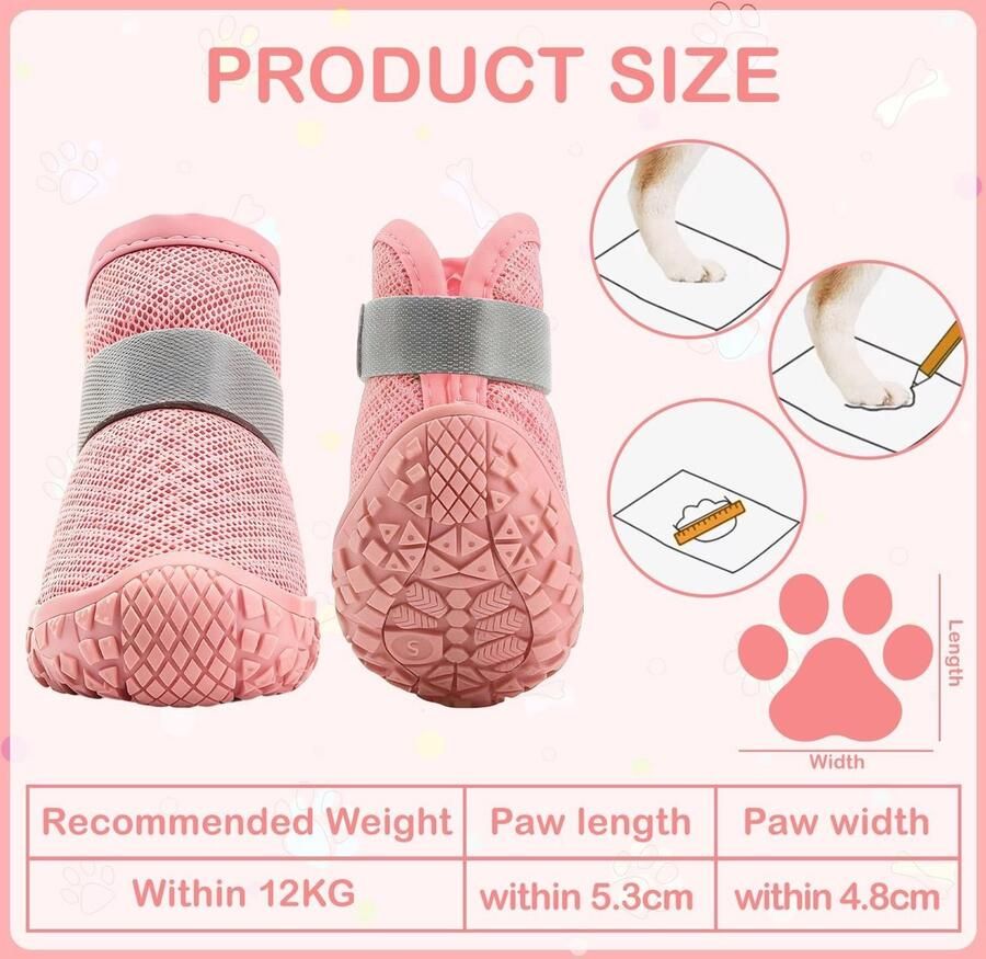 Lichte Hondenlaarzen voor Kleine Honden onder 12kg Ademend en Antislip voor Wandelen en Bescherming van Gewonde Pootjes (Roze)