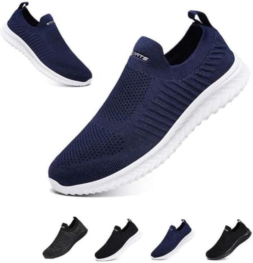 Lichte Slip on Trainers voor en Diepblauwe Atletische Loopschoenen