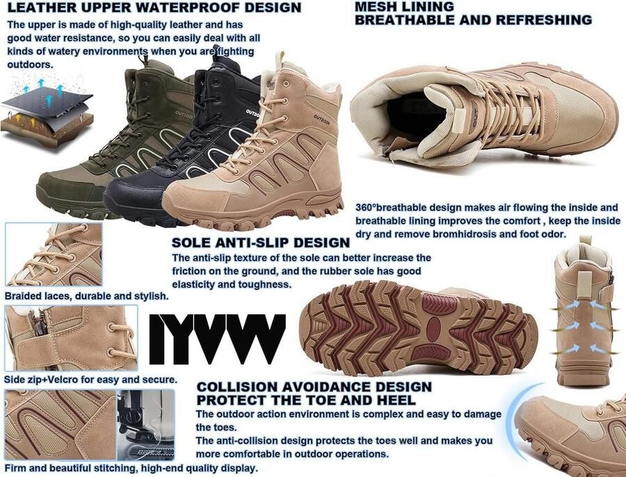 Lichte Tactische Heren Wandelschoenen Ademend Militaire Stijl Vetersluiting