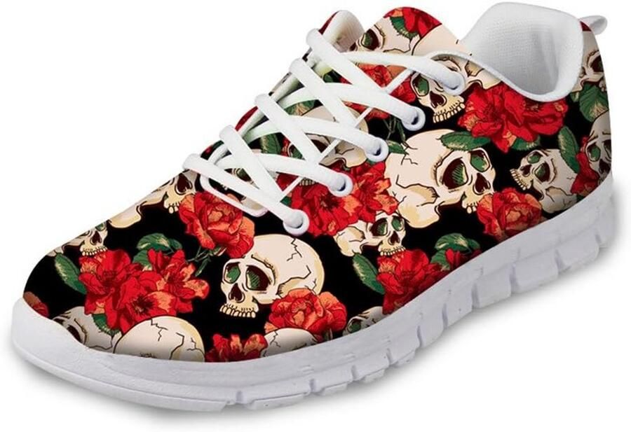 Dames Lage Sneakers met Skeletprint Comfortabele Sportschoenen