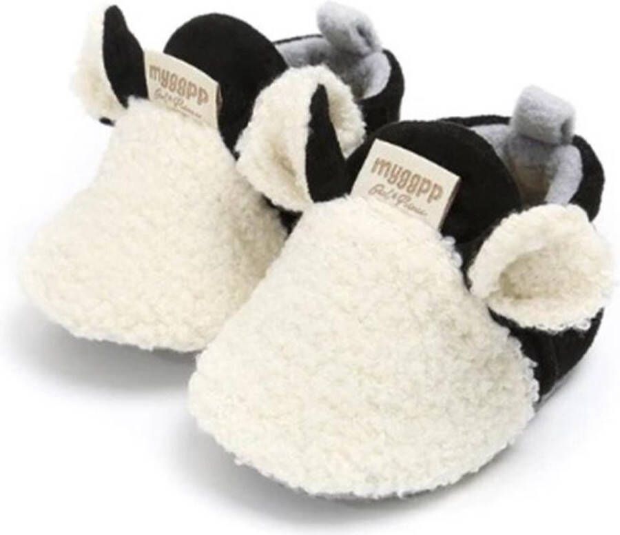 Lieve warme baby slofjes schoentjes met anti slip zooltjes 0 6 maanden. Wit zwart lichtblauw - Foto 1