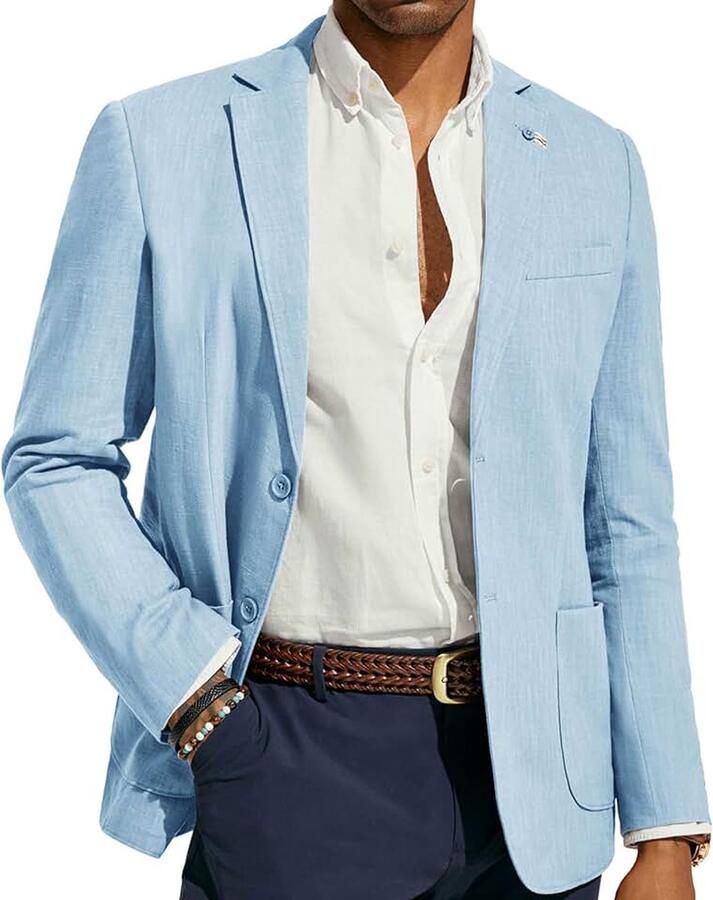 Linnen blazer voor heren modern vrije tijd sportief regular fit 2 knopen zakelijk jasje