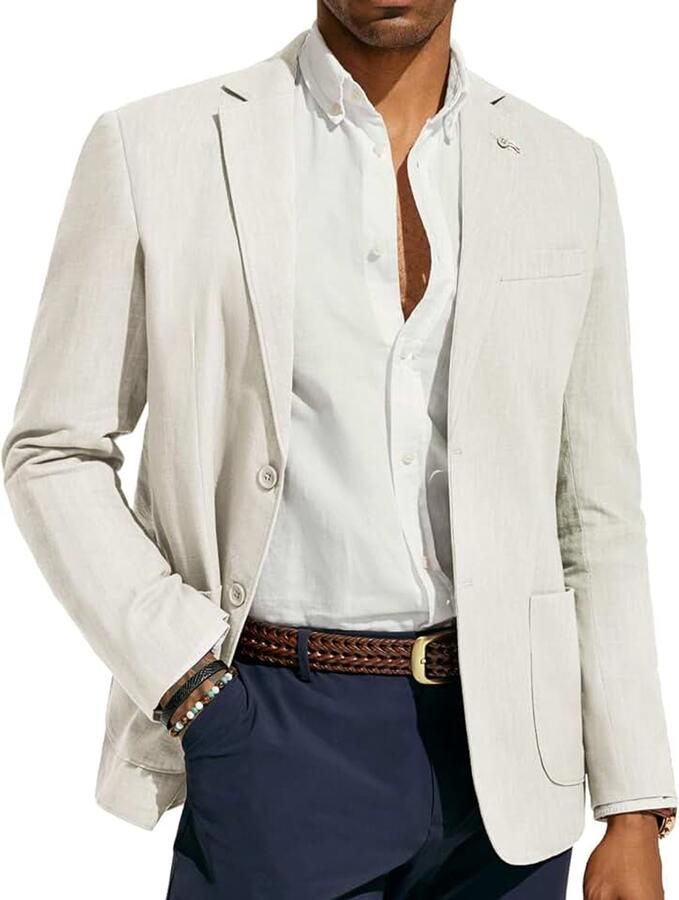 Linnen blazer voor heren modern vrije tijd sportief regular fit 2 knopen zakelijk jasje