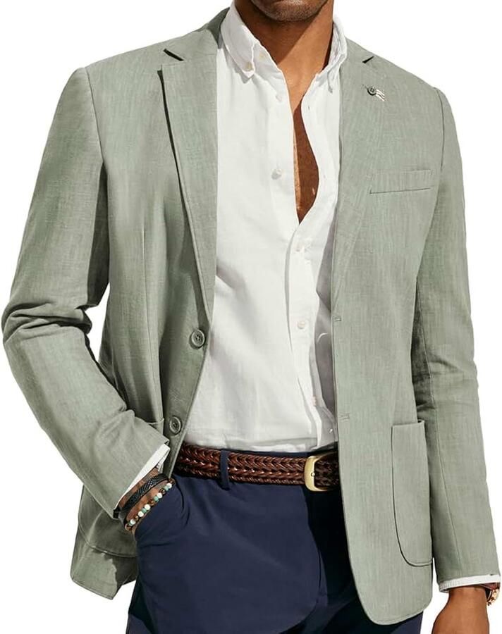 Linnen blazer voor heren modern vrije tijd sportief regular fit 2 knopen zakelijk jasje