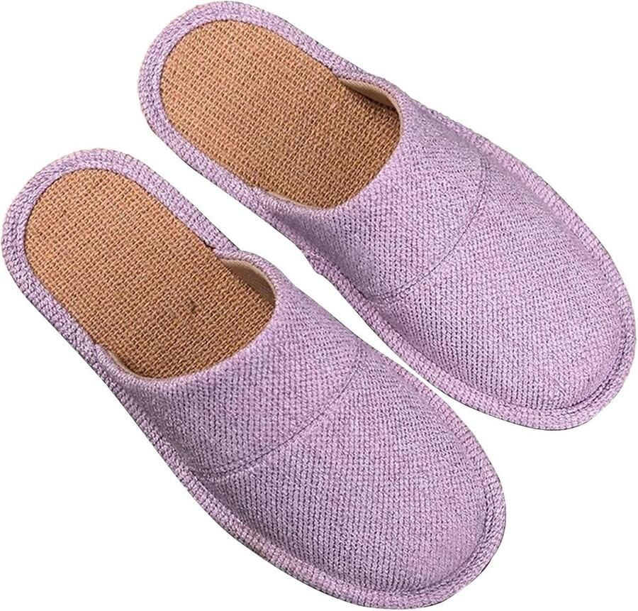 Linnen Katoenen Huis Slippers met Gesloten Teen en Memory Foam Binnen-Zool