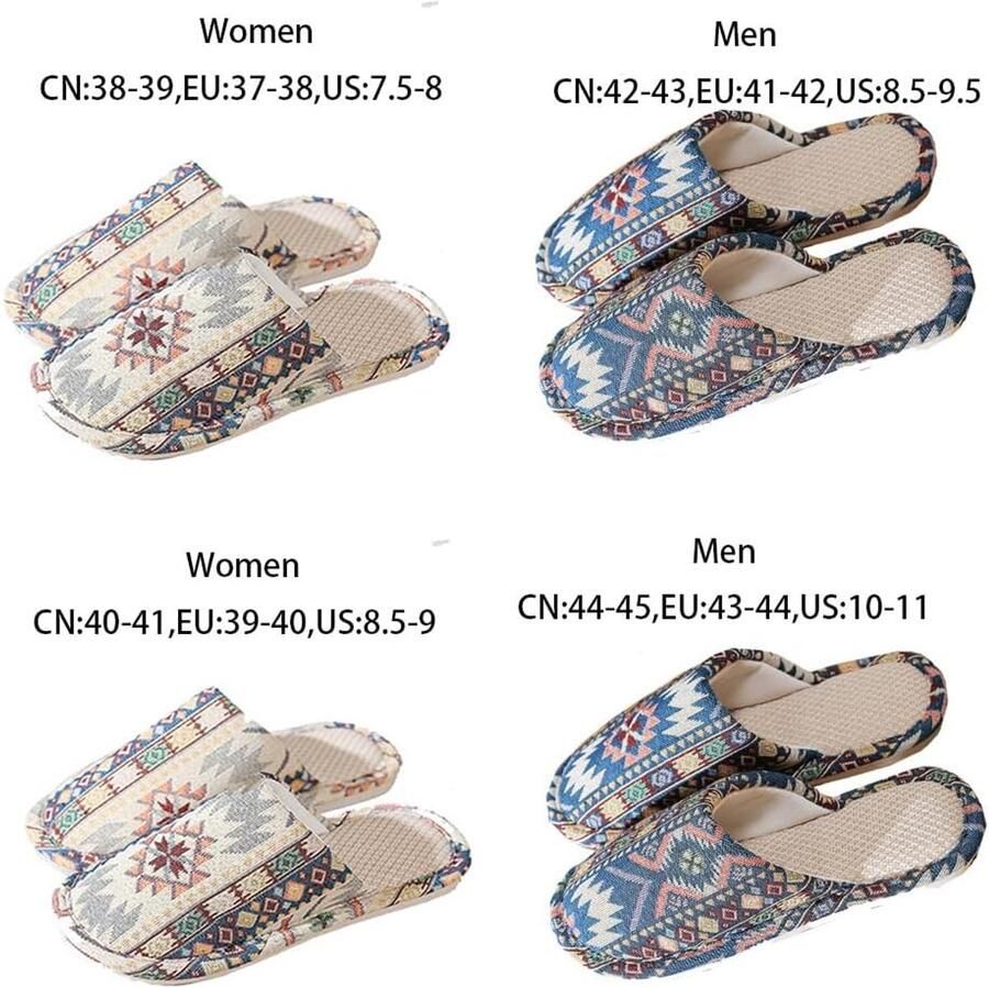 Linnen pantoffels set van 4 paar wasbaar etnische gastenpantoffels winter warme pantoffels antislip ideaal voor gasten familie hotel reizen