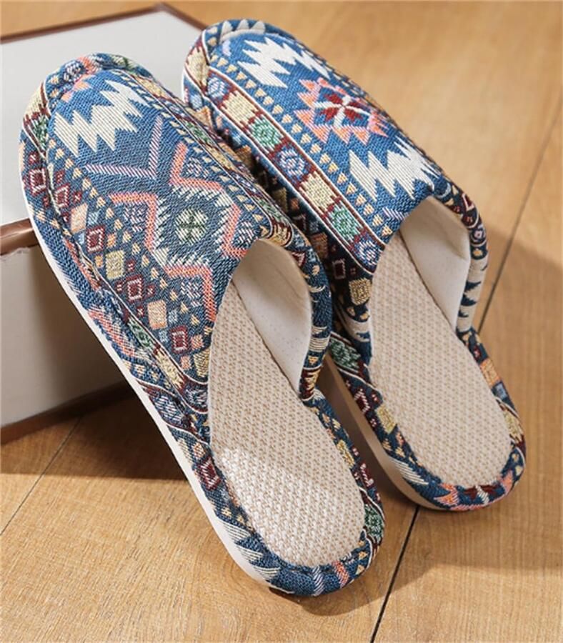 Linnen pantoffels set van 4 paar wasbaar etnische gastenpantoffels winter warme pantoffels antislip ideaal voor gasten familie hotel reizen
