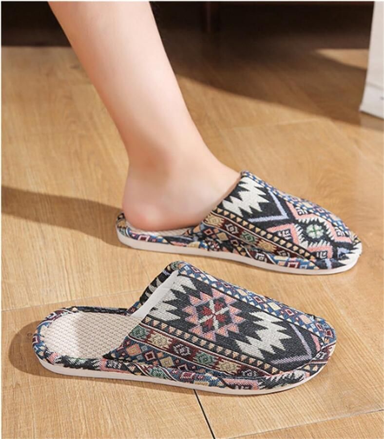 Linnen pantoffels set van 4 paar wasbaar etnische gastenpantoffels winter warme pantoffels antislip ideaal voor gasten familie hotel reizen
