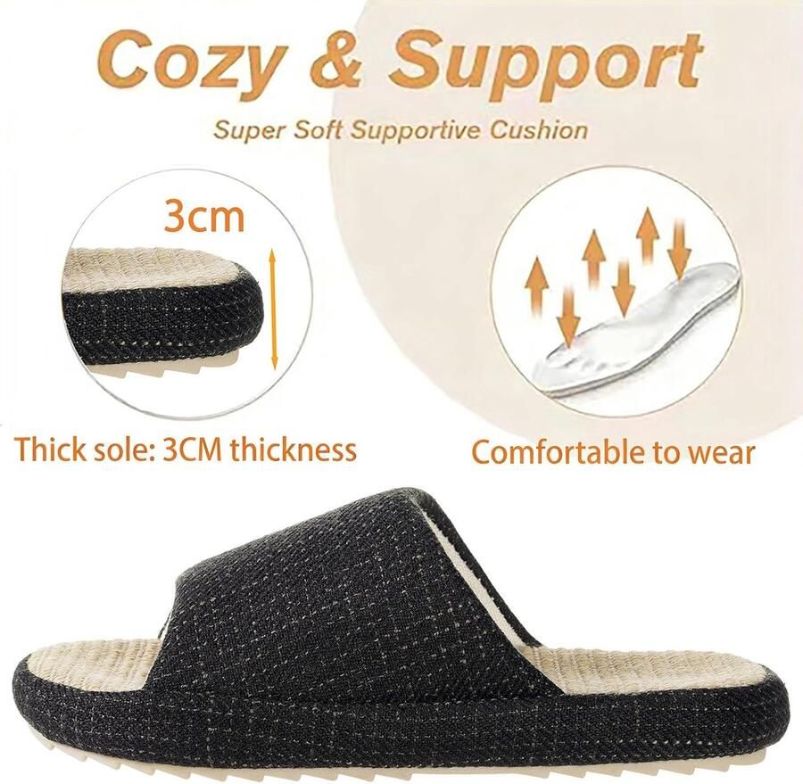 Linnen pantoffels van traagschuim voor dames comfortabel antislip zacht