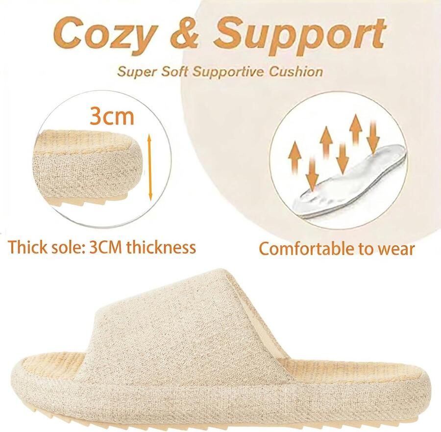 Linnen pantoffels van traagschuim voor dames comfortabel antislip zacht