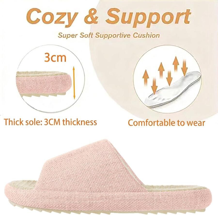 Linnen pantoffels van traagschuim voor dames comfortabel antislip zacht