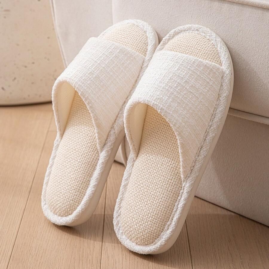 Linnen slippers voor en ade de zomerschoenen voor thuis met antislip rubberen zool lichtgewicht geruite sandalen voor binnen comfortabele slippers voor thuis en in de slaapkamer Wit Geschikt voor