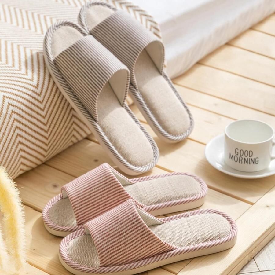 Linnen Slippers voor Thuis Antislip Open Teen Slippers voor Binnen en Buiten Comfortabele Casual Slippers voor nen en Geschikt voor Alle Seizoenen