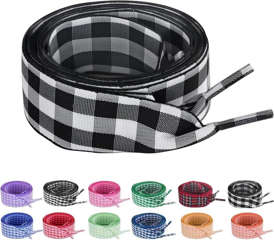 Lint Schoenveters Ruit Patroon Schoenen Personaliseren Zijde Mix Stof 25 MM Breed Meerdere Kleuren