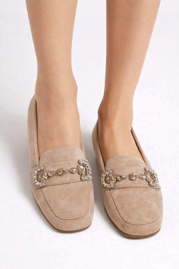 Merkloos Loafers beige met strass - Foto 3