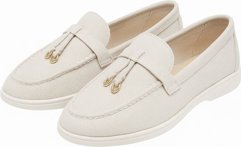 Loafers van Suède Dames Comfortabele Instappers met Zachte Zool Beige