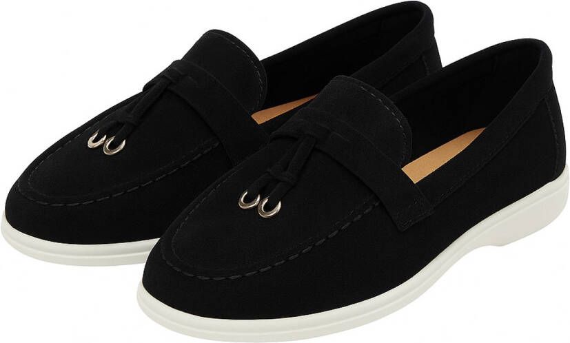 Loafers van Suède Dames Comfortabele Instappers met Zachte Zool Zwart