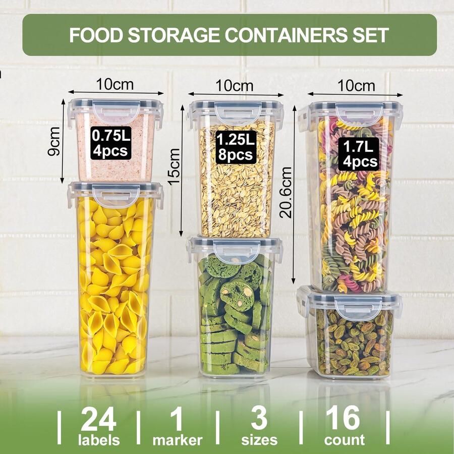 LONGANCHANG Voorraaddozen luchtdicht 8-delige set opbergdoos met deksel van plastic voorraaddoos voor keuken opslag en organisatie voor meel suiker muesli Pasta cornflakes Vaatwasserbestendig