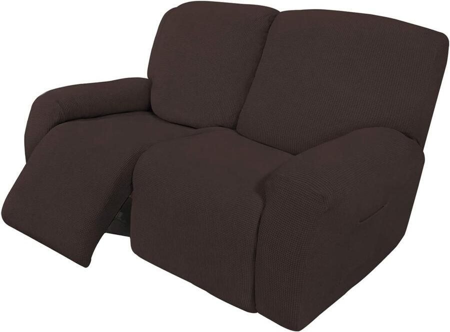 Loveseat stretch bankhoes 6 stuks meubelbeschermer zachte met elastische onderkant kinderen elastaan jacquard kleine ruiten chocolade