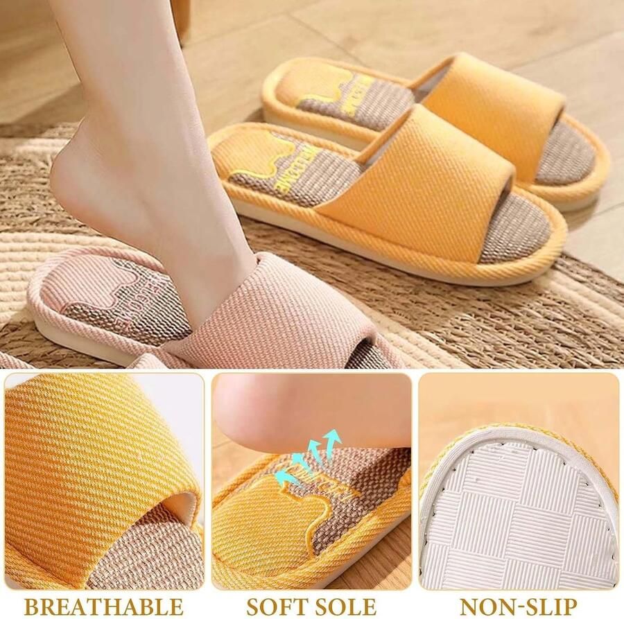 Luchtige Linnen Slippers voor Lente en Herfst met Schattige Cartoon Beer Motief Comfortabel en Ade d