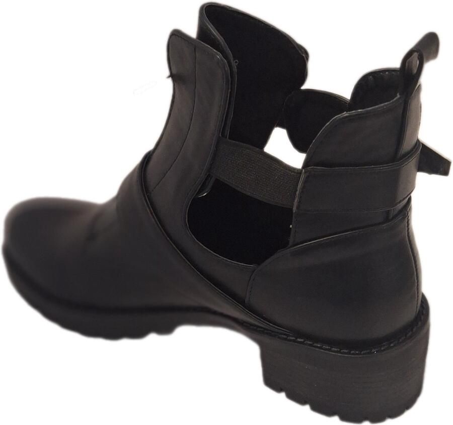 LUCKYSHOES OPEN ENKELLAARSJE-BLACK-LEDERLOOK-SILVER DETAILS