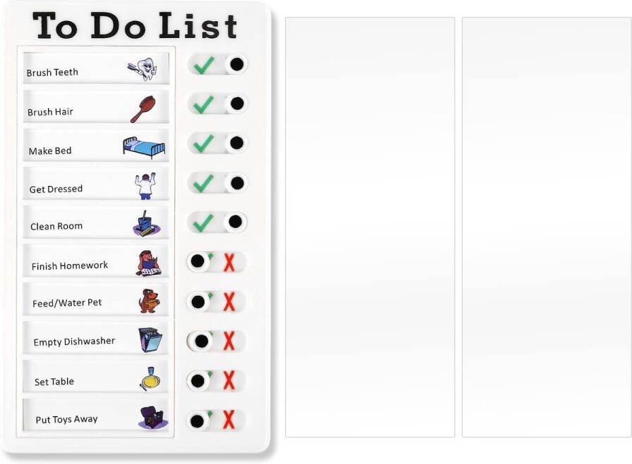 LUTER Checklist Bord Dagelijks Schema Takenlijst Plastic Wit Karweikaartborden Memo Board Checklist Draagbare Takenlijst met 3stks Kaarten voor RV Kantoor Kleuterschool