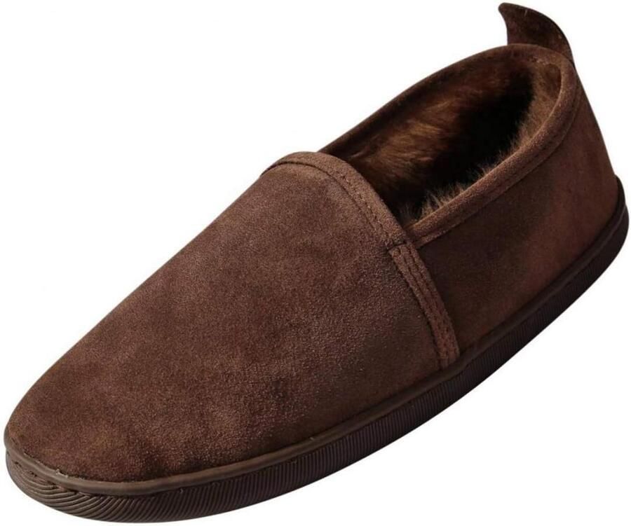 Luxe Bruine Pantoffels en 100% Merino Schapenvacht en Rubberen Zool