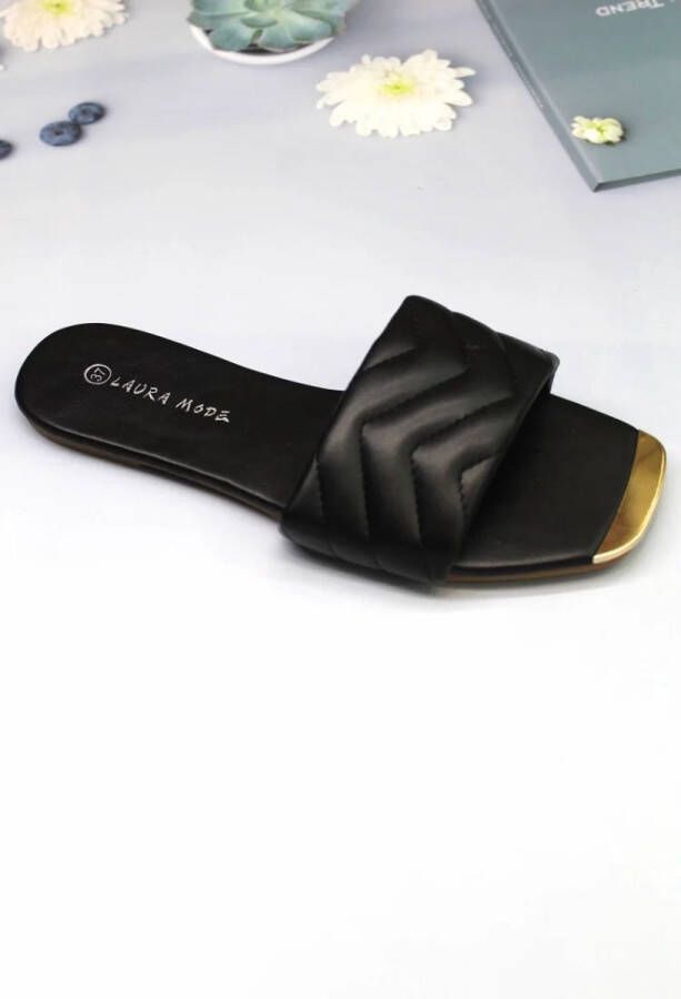 Luxe dames slippers zwarte dames slippers-zwarte Instappers met gouden details Comfortabele Zomerslippers elegant & trendy Design