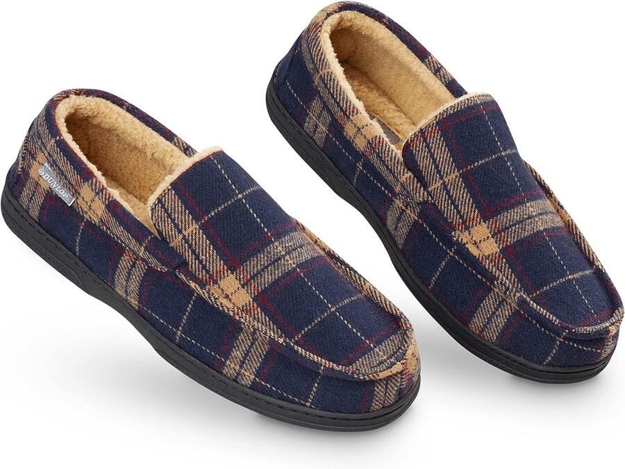 Luxe Heren Moccasin Pantoffels met Memory Foam en Rubberen Zool Warme Binnen Buiten Huissloffen