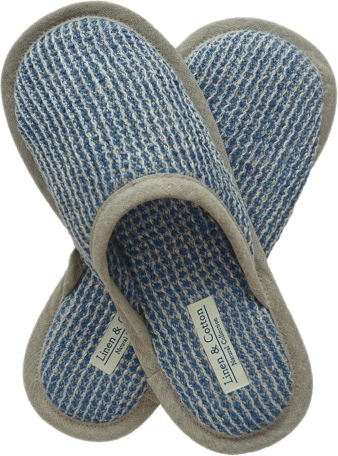 Luxe Heren Pantoffels Katoen & Linnen Blauw