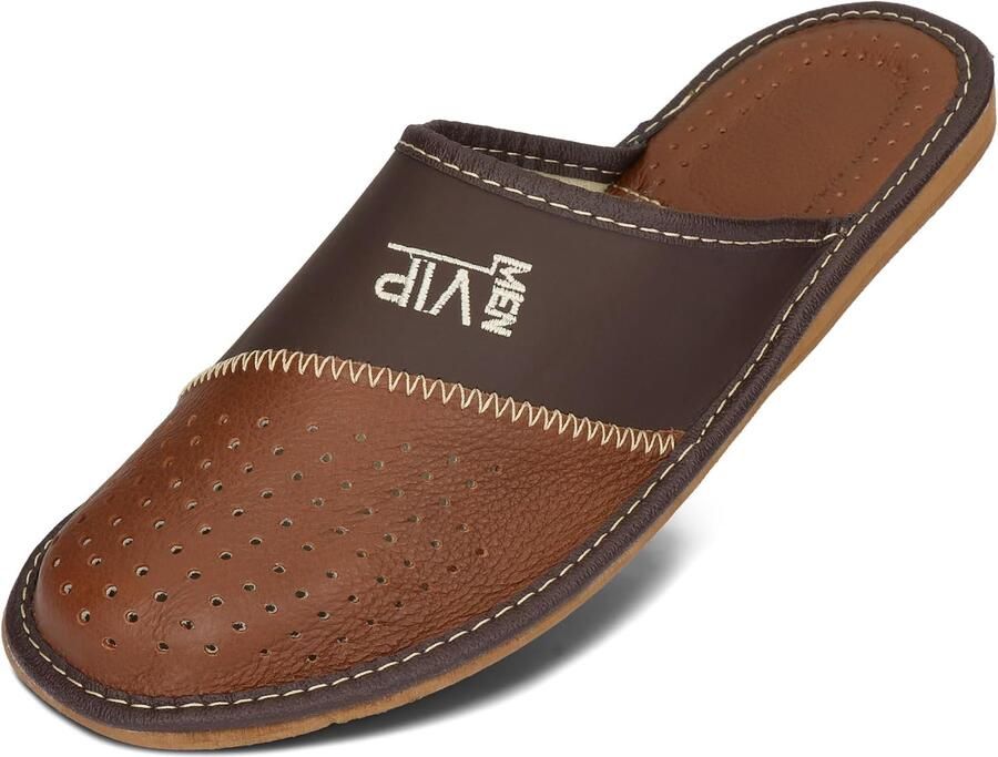 Luxe Heren Pantoffels van Leer met Borduurwerk Comfort & Stijl