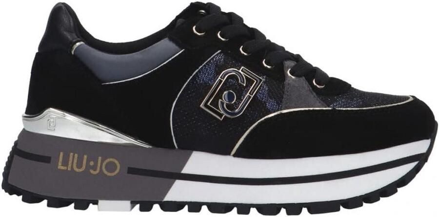 Luxe Hoge Platform Sneakers voor Dames in Zwart en Blauw Leer