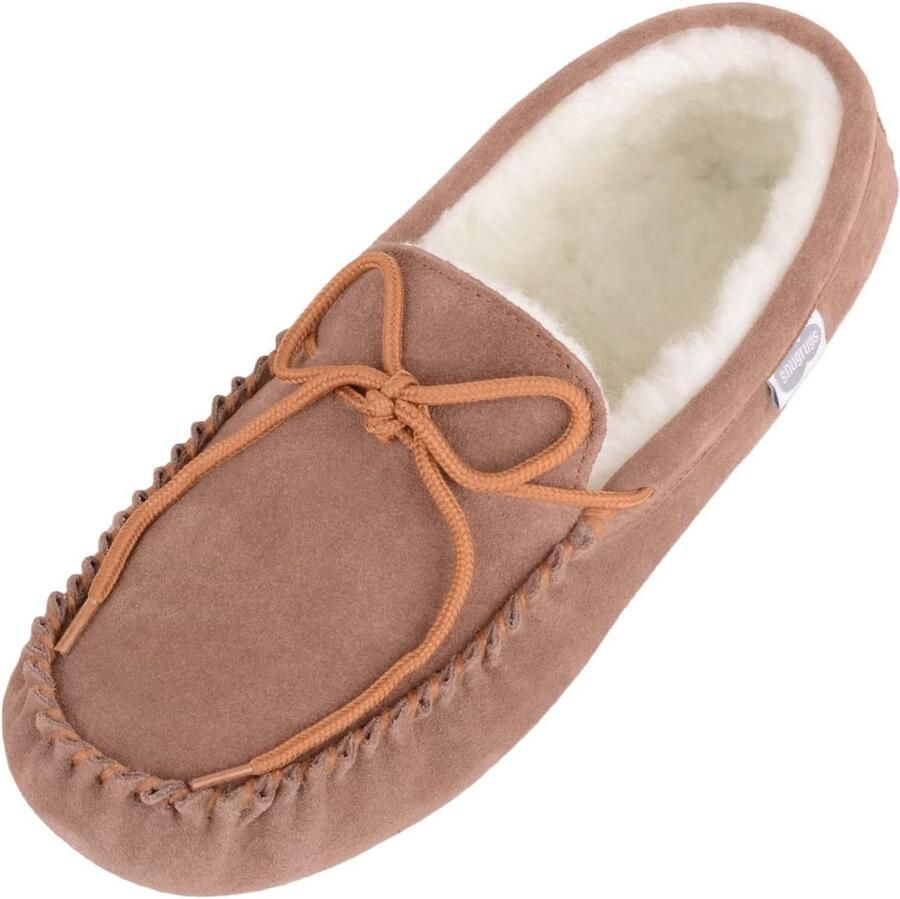 Luxe Lamsvel Moccasin Pantoffels Dames met Suède Zool