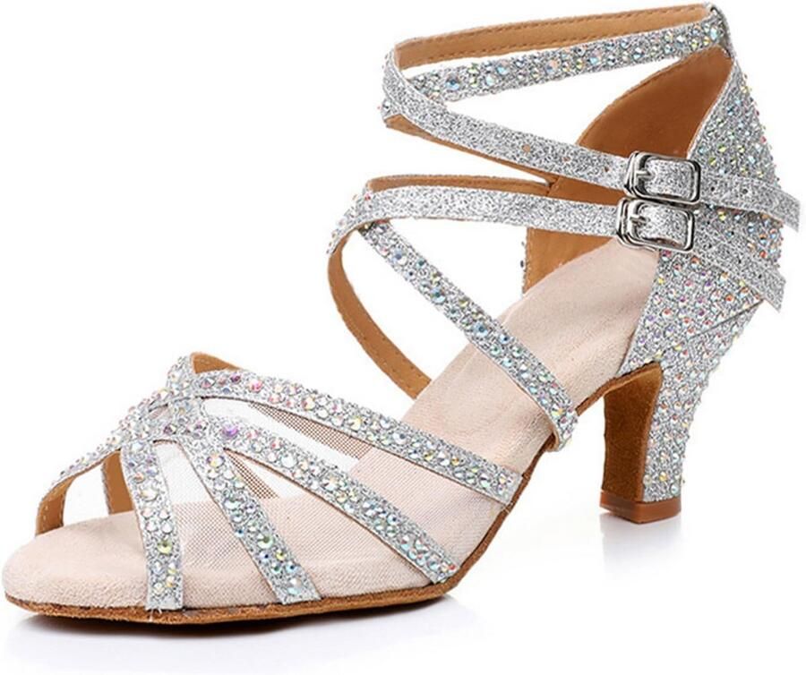 Luxe Latijnse Dansschoenen voor Dames met Kristallen en Zachte Zool Salsa en Ballroom