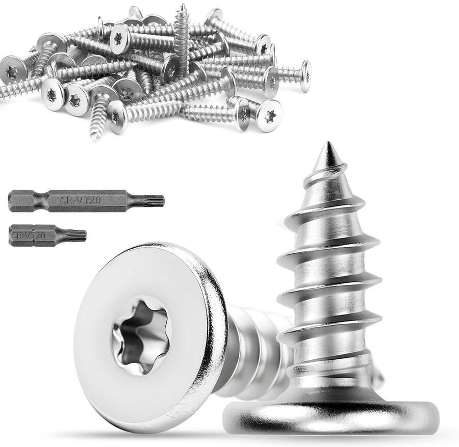 M5 x 12 mm Houtschroeven roestvrij staal 40 stuks zelftappende torx-schroeven 304 roestvrijstalen schroeven houten schroeven platte kopschroeven voor kasten houten vloeren