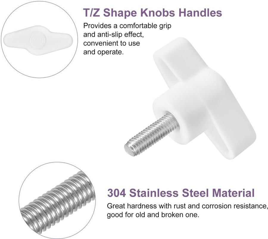 M5 x 14 mm kartelschroeven 4 stuks T-vleugelknoppen buitendraad van roestvrij staal 304 moergreepknop verstelbare handgrepen handmatige bevestiging voor machine wit 36 mm breed
